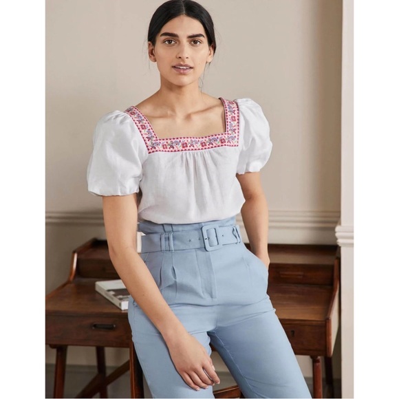 Boden Tops - Boden White Square Neck Linen Top